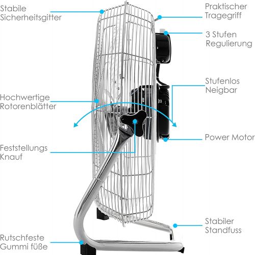  [아마존베스트]Kesser Wind Machine in Retro Style | Fan in Chrome | Floor Fan | Table Fan Floor Fan | 3 Levels | Robust Stand | Infinitely Tilting Fan Head | Chrome Silver, Ø50cm