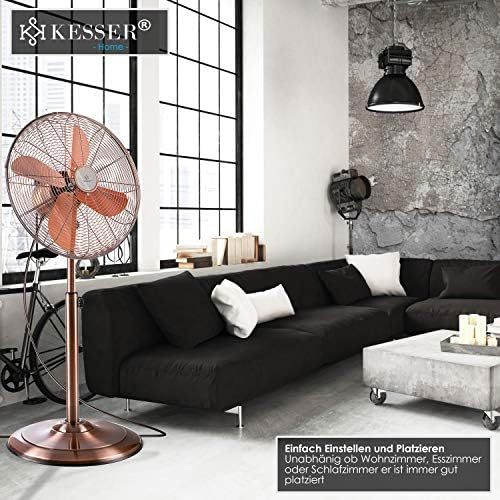  [아마존베스트]KESSER Floor Fan Metal 40 cm | Oscillation 80 Degree | Chrome Design | Height Adjustable Base | 3 Speeds | 30 Degree Tilting | Fan Stand Fan | Copper