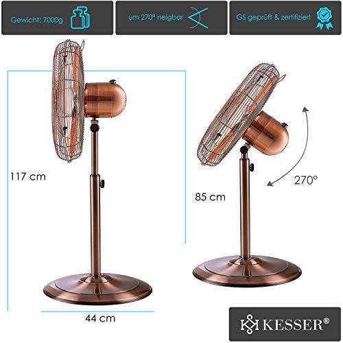  [아마존베스트]KESSER Floor Fan Metal 40 cm | Oscillation 80 Degree | Chrome Design | Height Adjustable Base | 3 Speeds | 30 Degree Tilting | Fan Stand Fan | Copper