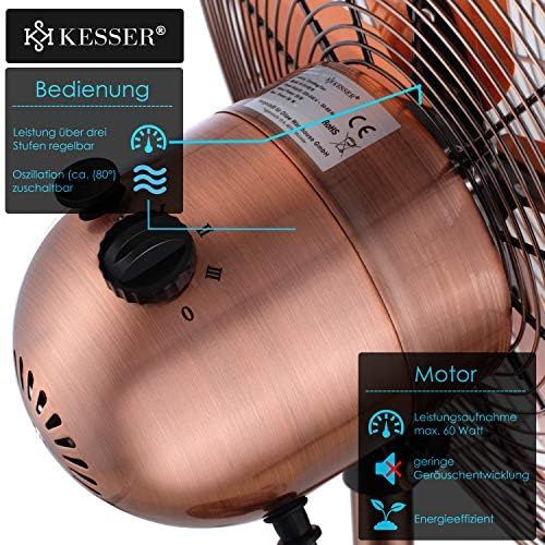  [아마존베스트]KESSER Floor Fan Metal 40 cm | Oscillation 80 Degree | Chrome Design | Height Adjustable Base | 3 Speeds | 30 Degree Tilting | Fan Stand Fan | Copper