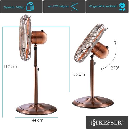  [아마존베스트]KESSER Floor Fan Metal 40 cm | Oscillation 80 Degree | Chrome Design | Height Adjustable Base | 3 Speeds | 30 Degree Tilting | Fan Stand Fan | Copper