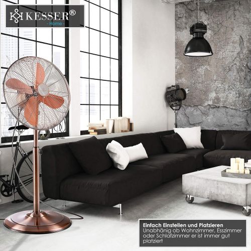  [아마존베스트]KESSER Floor Fan Metal 40 cm | Oscillation 80 Degree | Chrome Design | Height Adjustable Base | 3 Speeds | 30 Degree Tilting | Fan Stand Fan | Copper