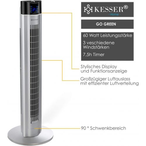  [아마존베스트]KESSER Tower Fan with Remote Control - 3 Levels - 3 Modes - 107 cm - 60 Watt - 7.5-Hour Timer - LED Lights - Standing Tower Fan - Air Cooler - 90° Oscillation