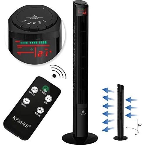  [아마존베스트]Kesser Tower Fan with Remote Control 120cm Oscillation 55 W LED Display Fan with 3 Speeds + Timer up to 12 Hours + 3 Operating Modes + 90° Oscillating Tower Fan