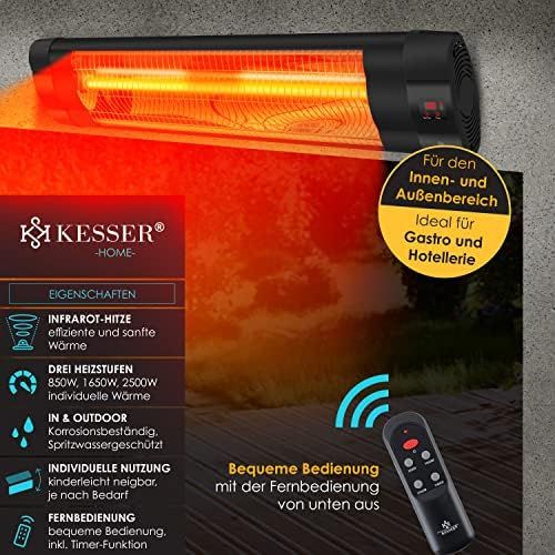  [아마존베스트]KESSER Infrared Heater 2500 Watt Radiant Heater Patio Heater with Remote Control, Wall Mount, Power: 2500 W with Remote Control