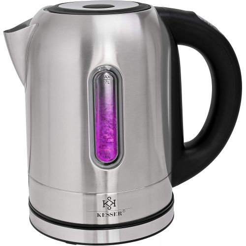  [아마존베스트]KESSER Stainless Steel Kettle 2200 W 1.7 L with LED Lighting Colour Depending on Temperature Selection, 60, 70, 80, 90, 100 °C, Limescale Filter, 2 Hours Warm Function