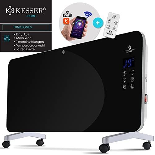  KESSER Electric Glass Heater Glass Convector Electric Heating Radiator Touchscreen App WiFi Function Including Remote Control LCD Display Timer Standing or Wall Device 2000 Watt B