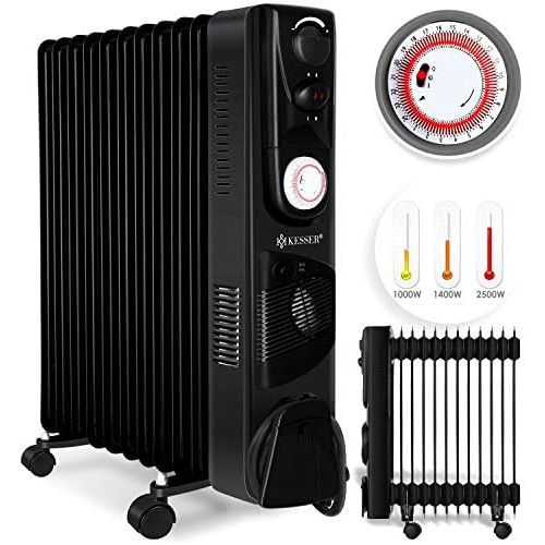  Kesser Oil Radiator Electric Heater 2500 W Oil Radiator Mobile Timer Fan Automatic Shut Off Variable Temperature Control Overheating Protection