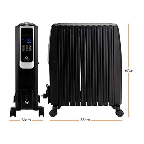  Kesser 2500 W Oil Radiator With Digital Display, Remote Control, Electric Energy Saving Radiator With 10 Ribs, Timer, 4 Heat Settings, Thermostat, Safety Shut Off Function, black