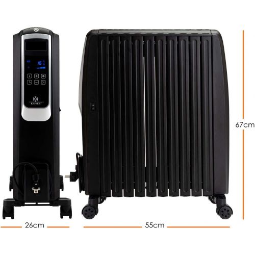  Kesser 2500 W Oil Radiator With Digital Display, Remote Control, Electric Energy Saving Radiator With 10 Ribs, Timer, 4 Heat Settings, Thermostat, Safety Shut Off Function, black