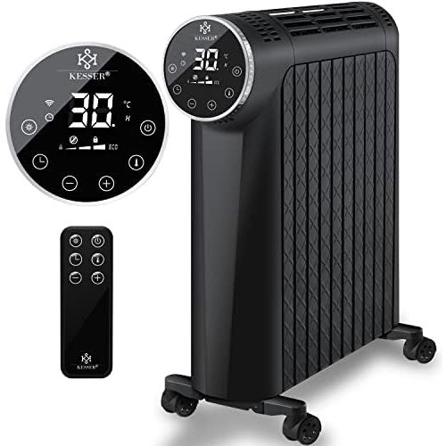  KESSER Oil Radiator 2500 W Electric Heater Electric Heater Energy Saving with Display WiFi App & Remote Control Touch Screen Mobile Oil Radiator 24 Hour Timer, Thermostat & Over