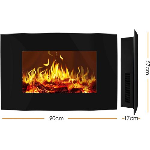  Kesser Electric Fireplace with Heater, Fireplace Wall Fireplace, Remote Control 900 W / 1800 W Electric, Decorative Fireplace Adjustable Flame Effect 5 Levels, Electric Fireplace F