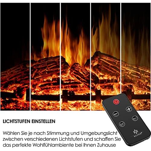  KESSER Electric Fireplace with LED 3D Flame Effect, with Heating Function, 1,800W Power, Timer, Thermostat, Remote Control, Dimmable, Natural/Brown