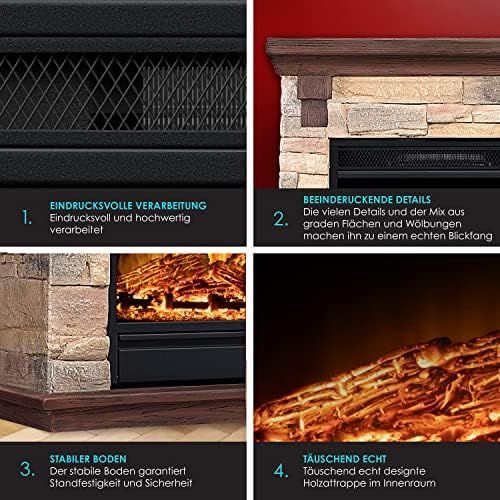  KESSER Electric Fireplace with LED 3D Flame Effect, with Heating Function, 1,800W Power, Timer, Thermostat, Remote Control, Dimmable, Natural/Brown