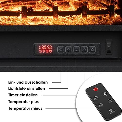  KESSER Electric Fireplace with LED 3D Flame Effect, with Heating Function, 1,800W Power, Timer, Thermostat, Remote Control, Dimmable, Natural/Brown