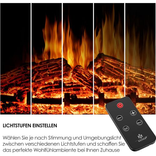  KESSER Electric Fireplace with LED 3D Flame Effect, with Heating Function, 1,800W Power, Timer, Thermostat, Remote Control, Dimmable, Natural/Brown