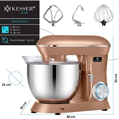  KESSER KM 2000 Food Processor Kneading and Mixing Function 7.6 L Stainless Steel Bowl 1400 W Multifunctional Includes Mixing Attachment, Dough Hook, Whisk, Splash Guard, Dough Mac