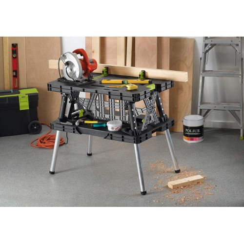  Keter Compact Portable Folding Garage Workbench Work Table with Clamps, Green