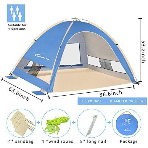  KEUMER Venustas Pop Up Beach Tent, Portable Beach Tent Automatic Sun Shelter, Lightweight Easy Setup Tents 4 Person UPF50+ Anti-UV Protection Sunshade for Family Adults