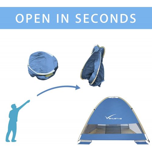  KEUMER Venustas Pop Up Beach Tent, Portable Beach Tent Automatic Sun Shelter, Lightweight Easy Setup Tents 4 Person UPF50+ Anti-UV Protection Sunshade for Family Adults