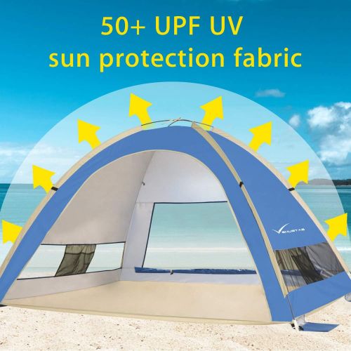  KEUMER Venustas Pop Up Beach Tent, Portable Beach Tent Automatic Sun Shelter, Lightweight Easy Setup Tents 4 Person UPF50+ Anti-UV Protection Sunshade for Family Adults