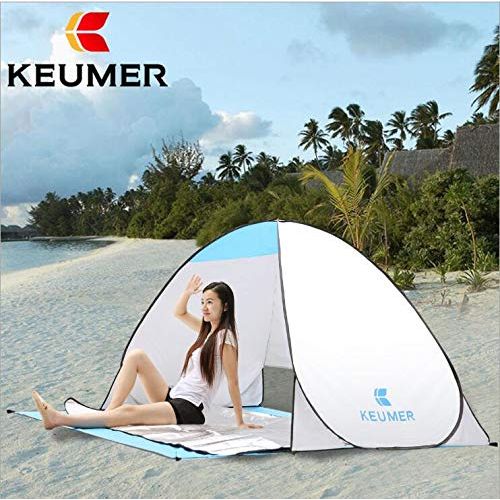  KEUMER Beach Tent Beach Umbrella Outdoor Sun Shelter Cabana Automatic Pop Up UPF 50+ Sun Shade Portable Camping Fishing Hiking Canopy Easy Setup Windproof 1-3 Person