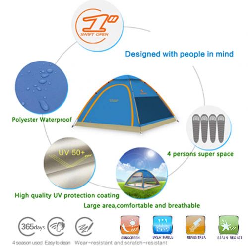  KEUMER 1 Second Open Automatic Outdoor Beach Shade Tent,for 3-4 People Windproof Sunscreen Fishing Family Leisure Tent