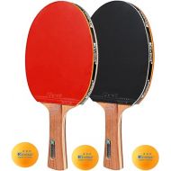 KEVENZ 2-Pack Patent Advanced Table Tennis Racket Come with Anti-Skid Handle, Wooden Blade Surrounded by Rubber