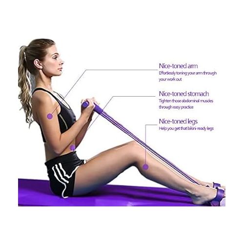  KEVENZ Pedal Resistance Band, 4-Tube Natural Latex Yoga Pedal Puller Resistance Band Comes with Elastic Pull Rope, Yoga Fitness Equipment for Abdomen, Waist, Arm, Yoga Stretching Slimming Training