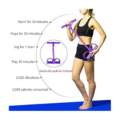  KEVENZ Pedal Resistance Band, 4-Tube Natural Latex Yoga Pedal Puller Resistance Band Comes with Elastic Pull Rope, Yoga Fitness Equipment for Abdomen, Waist, Arm, Yoga Stretching Slimming Training