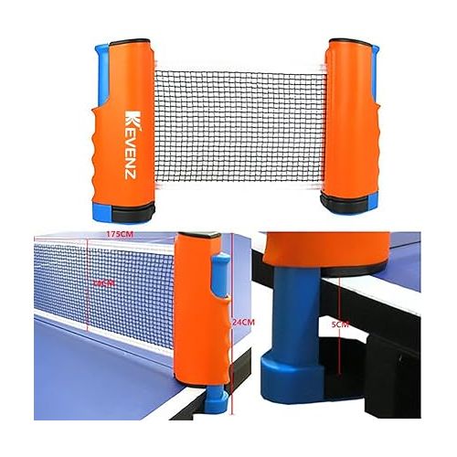  KEVENZ 1-Pack Table Tennis Net, Retractable Ping Pong Net and Post with PVC Storage Bag(Orange)