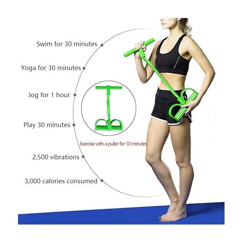  KEVENZ Pedal Resistance Band, 4-Tube Natural Latex Yoga Pedal Puller Resistance Band Comes with Elastic Pull Rope, Fitness Equipment for Abdomen, Waist, Arm, Yoga Stretching Slimming Training, Green