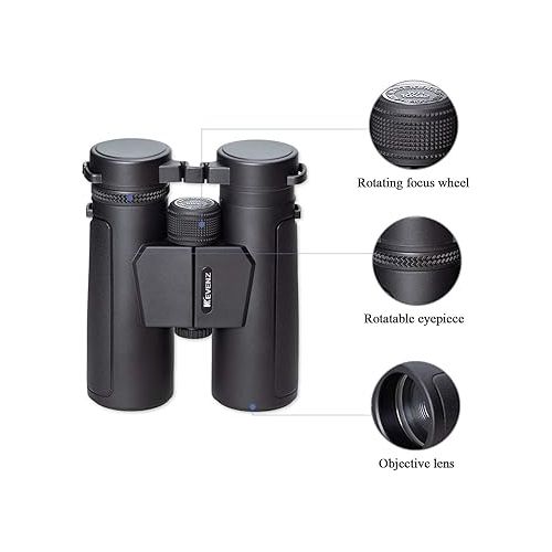  Kevenz Compact Binoculars with Low Light Night Vision, Large Eyepiece High Power Waterproof Binoculars, 10X42 Easy Focus for Outdoor Hunting, Bird Watching and More