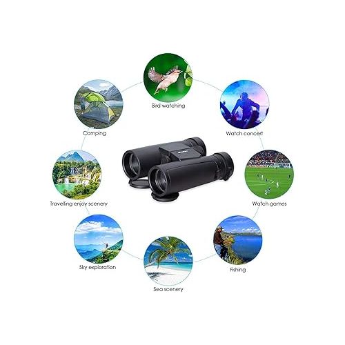  Kevenz Compact Binoculars with Low Light Night Vision, Large Eyepiece High Power Waterproof Binoculars, 10X42 Easy Focus for Outdoor Hunting, Bird Watching and More