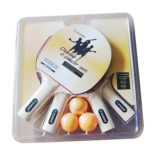  KEVENZ 60-Pack 3 Star Ping Pong Balls-White Professional Table Tennis Rackets 4 Pack