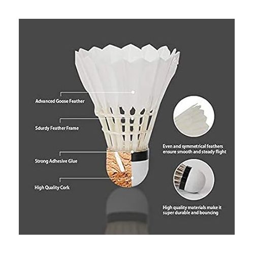  KEVENZ Goose Feather Badminton Shuttlecocks with Great Stability and Durability, High Speed Badminton Birdies-12PK (White-K2)