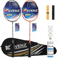 KEVENZ Badminton Racket Set, 2 Carbon Fiber Badminton Racquet, 3 Goose Feather Badminton Birdie, 2 Racket Grip and 1 Carring Bag