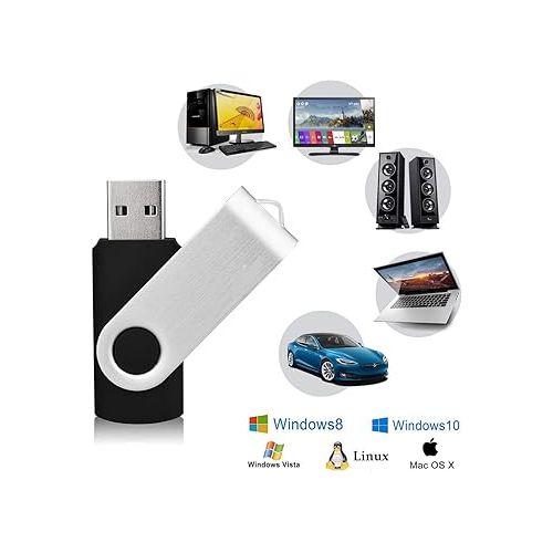  KEXIN 100 Pack 8 GB Flash Drive Bulk USB Flash Drive Thumb Drive Bundle USB Flash Drives Swivel Design Memory Stick USB 2.0 Black