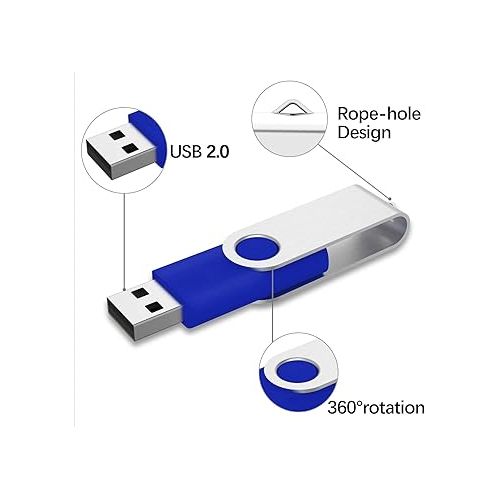  KEXIN 10 Pack 64 GB Flash Drive USB 2.0 Flash Drive 64GB Thumb Drive Jump Drive Memory Stick Data Storage Zip Drive Pen Drives, Blue