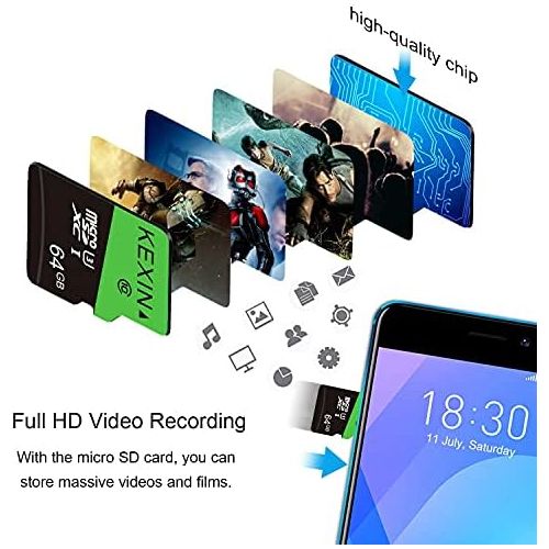  KEXIN 64GB Micro SD Card Class 10, U3, MicroSDXC UHS-I C10 Full HD & 4K UHD Memory Card, High Speed Flash TF Card, 3 Pack