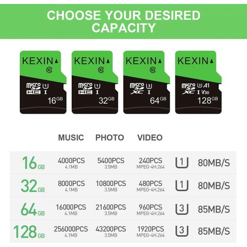 KEXIN 64GB Micro SD Card Class 10, U3, MicroSDXC UHS-I C10 Full HD & 4K UHD Memory Card, High Speed Flash TF Card, 3 Pack
