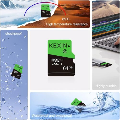  KEXIN 64GB Micro SD Card Class 10, U3, MicroSDXC UHS-I C10 Full HD & 4K UHD Memory Card, High Speed Flash TF Card, 3 Pack