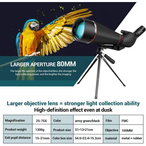  [아마존베스트]KEXWAXX Bird Watching Spotting Scope 100mm 25-75X with Tripod Phone Adapter Waterproof Shockproof Anti-Fog BAK4 FMC Monocular Telescope Black