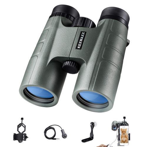  KEXWAXX 10x42 Binoculars for Adults Birdwatching, Compact HD Binoculars for Outdoor Activities, Concerts, Hunting, BAK-4 Prism FMC Lens-with Smartphone Adapter, Tripod Mounting Ada