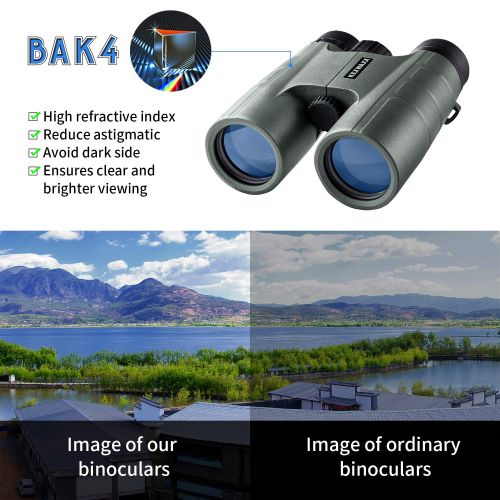  KEXWAXX 10x42 Binoculars for Adults Birdwatching, Compact HD Binoculars for Outdoor Activities, Concerts, Hunting, BAK-4 Prism FMC Lens-with Smartphone Adapter, Tripod Mounting Ada