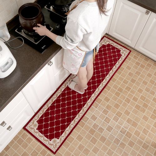  KEYAMA 1 piece High-grade (24Wx35L) Red Grid Acrylic Non-Slip Home Kitchen Floor Comfort Mat Home Decorative area Rugs Hallway Room aisle decorative Runner Fashion Doormat.