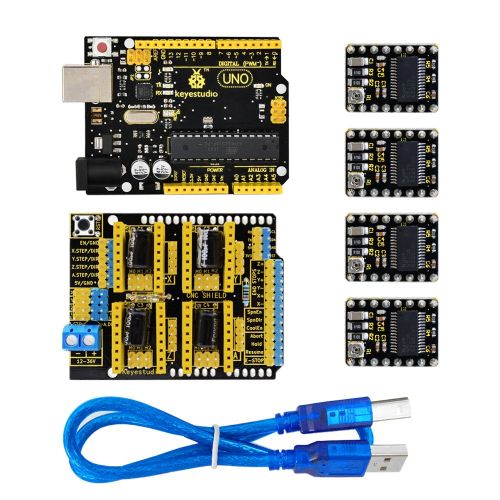  KEYESTUDIO CNC DIY Kit-GRBL CNC Shield V3+4pcs DRV8825 Stepper Motor Driver+USB Cable+Uno R3 Controller for Arduino