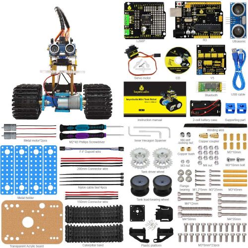  KEYESTUDIO Mini Tank Robot for Arduino Project, DIY Smart Car Kit with Development Board for Arduino UNO R3, Great Educational Stem Toys for Boys and Girls