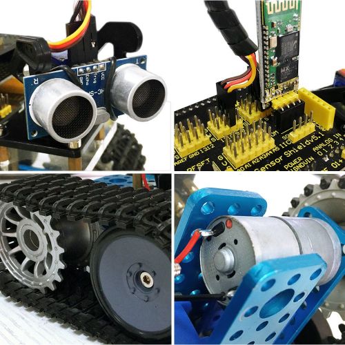  KEYESTUDIO Mini Tank Robot for Arduino Project, DIY Smart Car Kit with Development Board for Arduino UNO R3, Great Educational Stem Toys for Boys and Girls