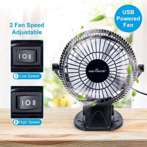  KEYNICE USB Desk Fan, 4 Inch Table Fans, Mini Clip on Fan, Portable Cooling Fan with 2 Speed, USB Powered Stroller Fan, 360° Rotate USB Fan, Personal Quiet Electric Fan for Home Of